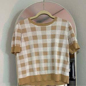 Ann Taylor Factory Tan Plaid Short-Sleeve Sweater